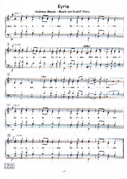 Andreas-Messe  - Rudolf Klary  - Chor-Partitur